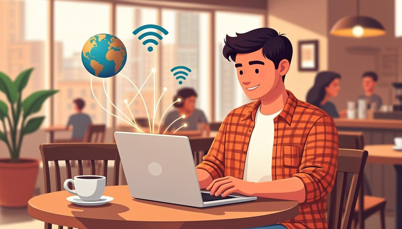 Ilustrasi digital nomad dan kerja online